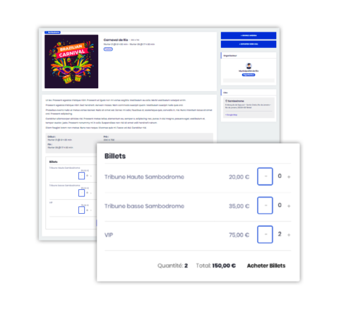 Mockup-billetterie Illustration de solution de billetterie en ligne, gestion des inscriptions et contrôle d'accès